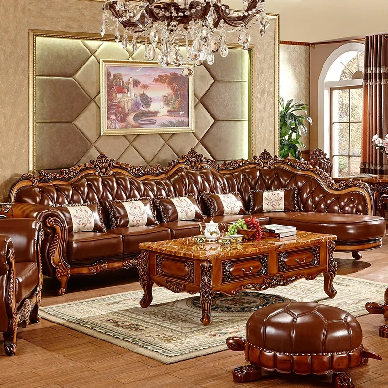 TAO European leather corner high-end left and right concubines American solid wood small apartment living room L-shaped simple