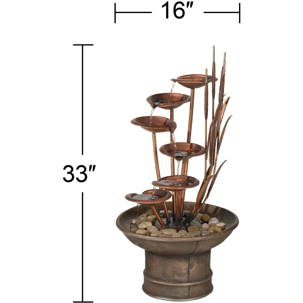 Water Lilies and Cat Tails Modern Outdoor Floor Water Fountain 33