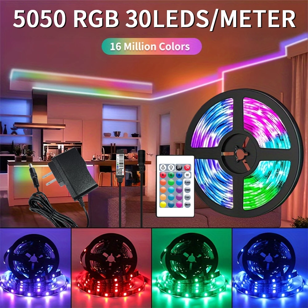 

30LEDS/m 5050 RGB Light Strip Bluetooth App Control DC US Power Supply LED Flexible Ribbon Diode Tape for TV Backlight Room