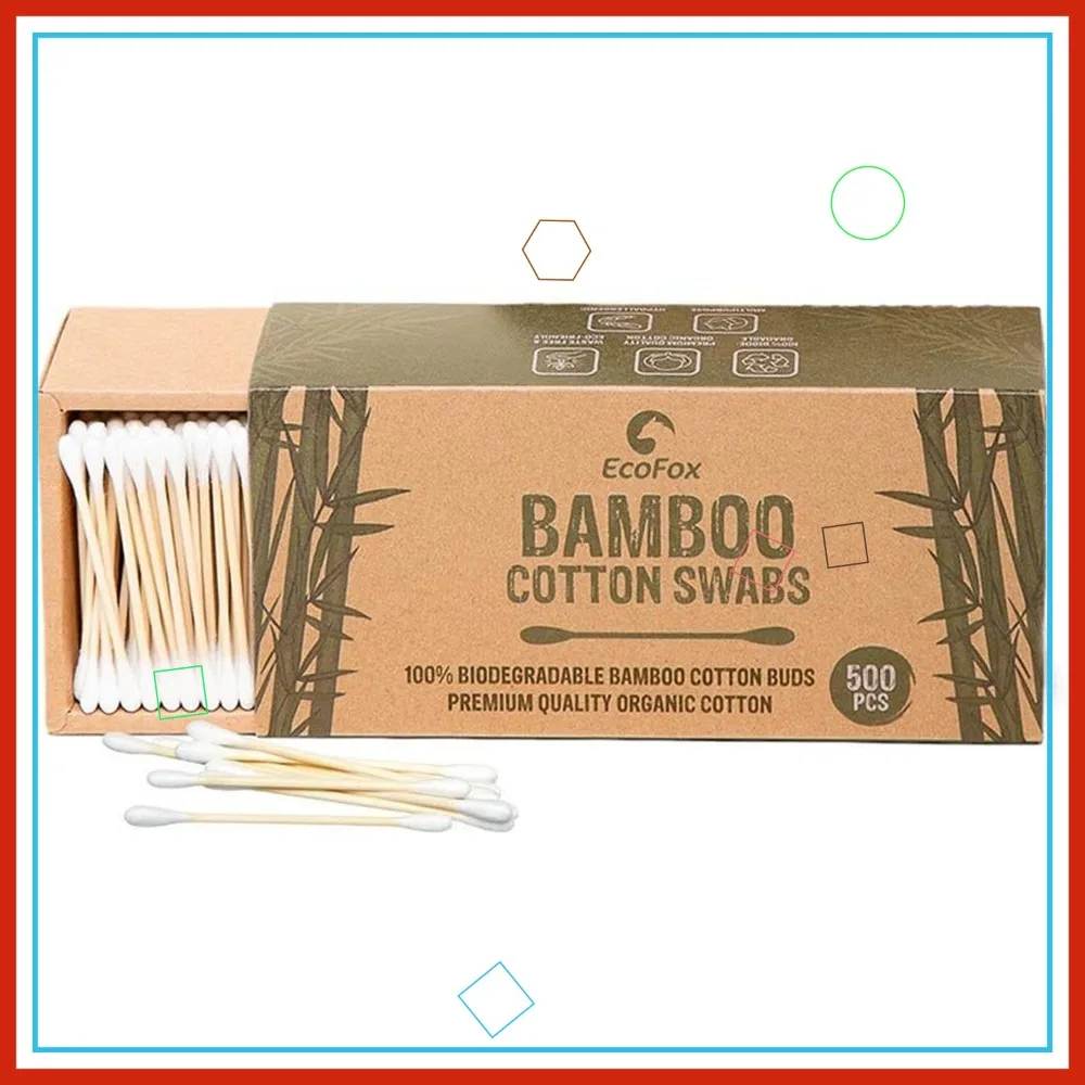 Eco-Friendly Bamboo Cotton Swabs 500 Ct | Natural Plant-Based, Double Tipped for Makeup & Crafts