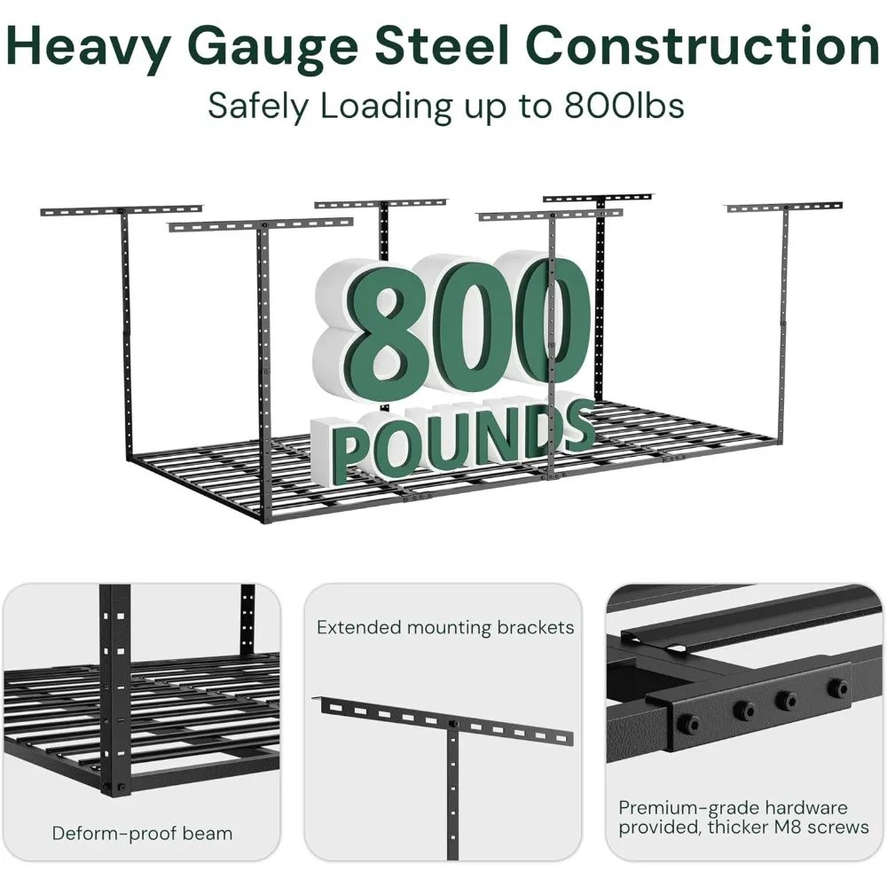 Organizzazione per rack di stoccaggio per garage sopraelevato, rack di stoccaggio regolabili montati a soffitto, capacità di peso di 800 libbre