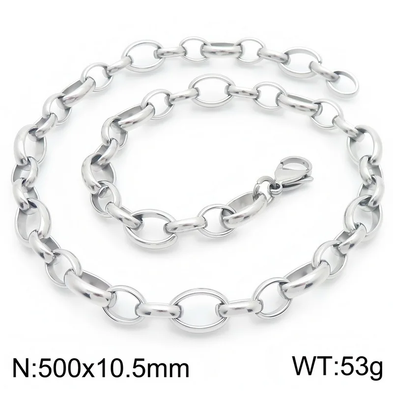 Mens Women Stainless Steel Jewelry Set Huge 10.5mm Oval Rolo Chain Necklace & Bracelet Silver Gold 8.26inch / 20inch