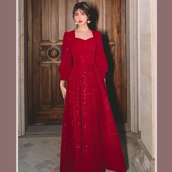 Elegant Red Sequins Midi Dress Women Vintage V-neck Formal Occasions Evening Party Dresses Fashion Chic Design New in Dresses