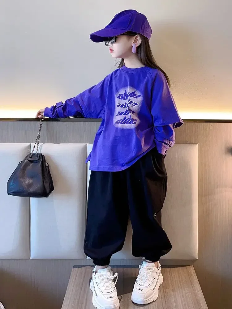 Girls Fashion Autumn Spring Sweatshirts 3-14Y Youth Teenage Kids Oversize Loose Korean Style Stylish Letter Print Top Clothes