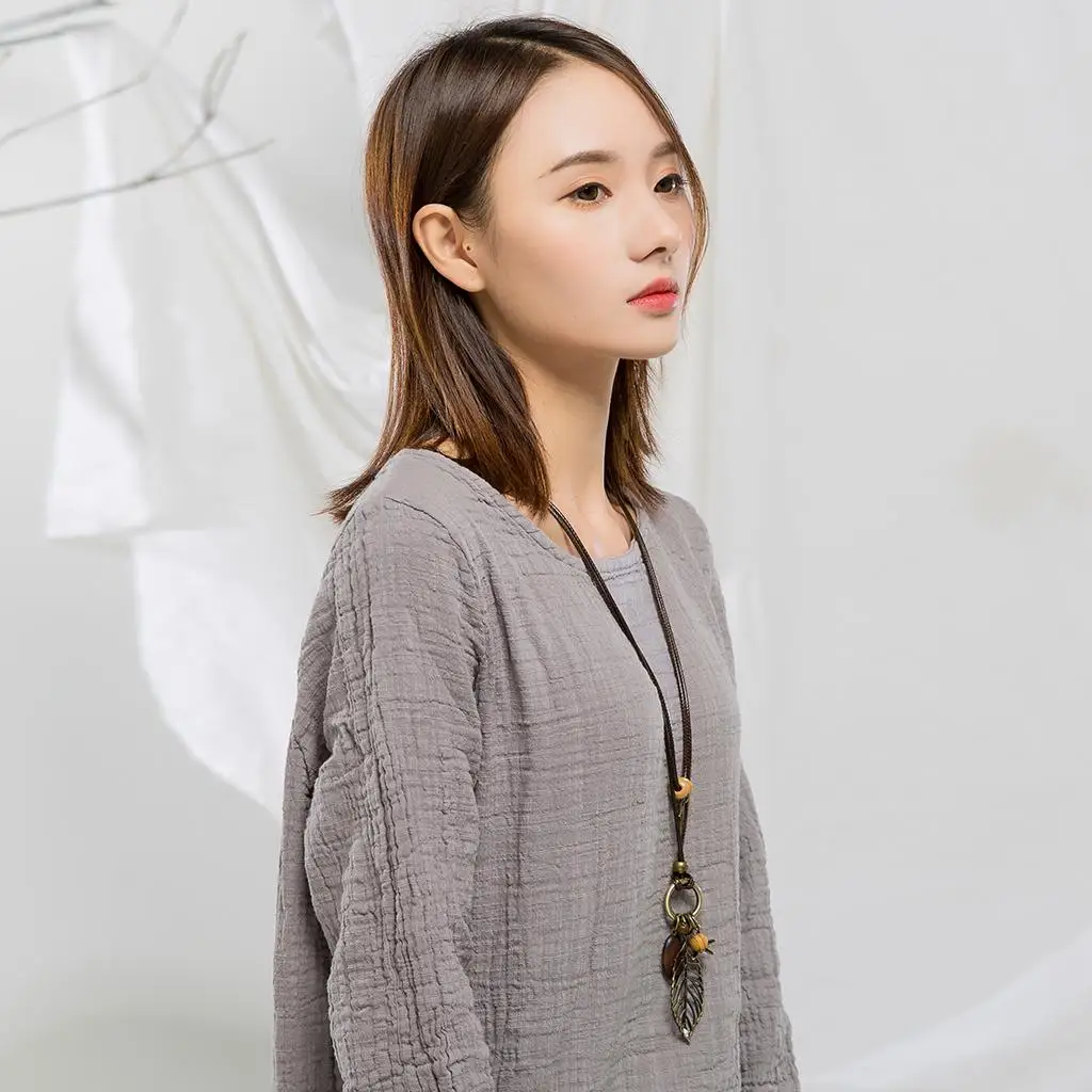 

Vintage Leaf Pendant Cord Necklace Chic Sweater Chain Fashion Jewelry for Girls Birthday Gift