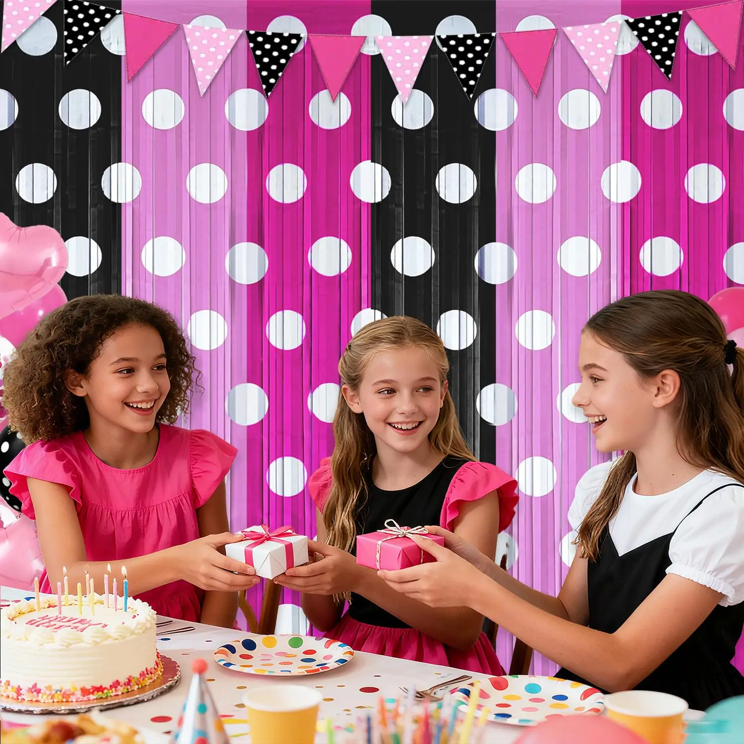2er-Pack Rot Schwarz Gelb Folien-Fransenvorhänge Geburtstagsdekoration, Luftschlangen-Hintergrund Baby-Shower Cartoon-Maus Partyzubehör – Detail 6