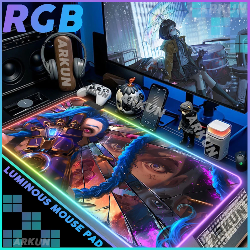 

XXL RGB Cool Jayce Hot Jinx Vi Fashion Top Anime Arcane Season 2 Game LED Computer Gamer Office Keyboard Backlight Gaming Mat