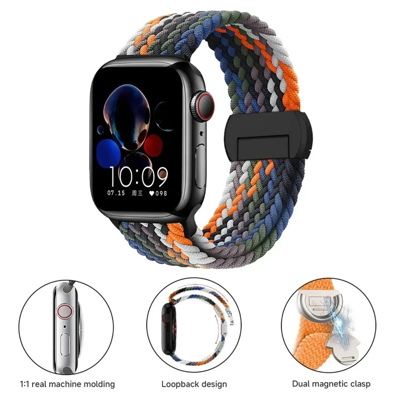 Braided Band For Apple Watch Straps 40 44 46 42 49 45mm 41mm 38mm magnetic Bracelet IWatch Series 10 9 8 SE 7 6 Ultra 2 bands