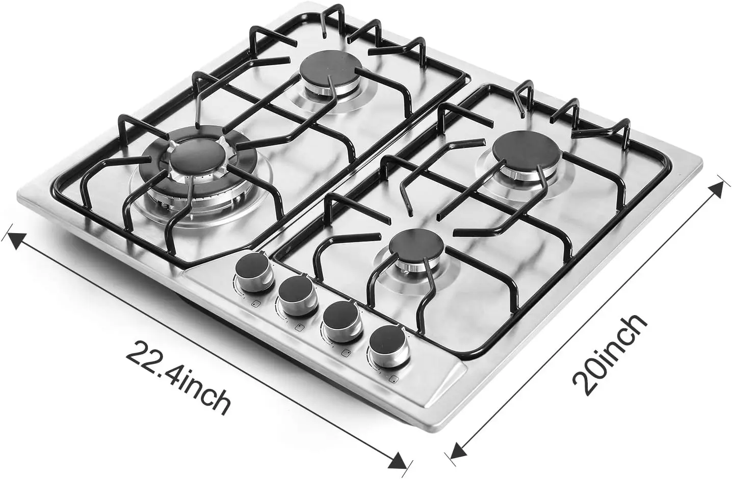 22″x20″ Built in Gas Cooktop 4 Burners Stainless Steel Stove with NG/LPG Conversion Kit Thermocouple Protection and Easy to Clea