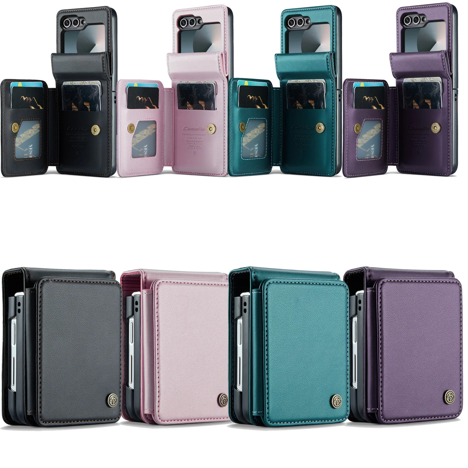 

Caseme-C22 Wallet Case For Samsung Galaxy Z Flip 6 / Flip 7 FE, PU Leather Card Pocket Slots Back Cover Protective Phone Case