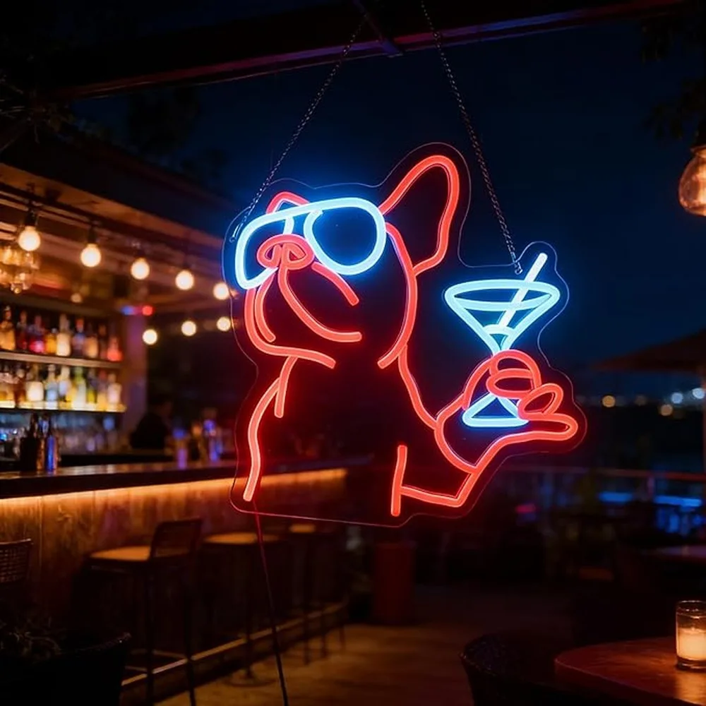 Dog Shaped Light Vibrant Led Neon Glow Bar Decoration Sign French Bulldog Light Party Atmosphere