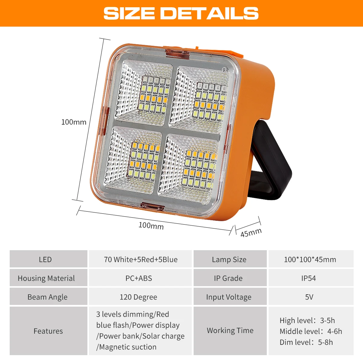 Outdoor Portable LED Solar Floodlight Rechargeable 500W Spotlight Lantern Suitable for Emergency Lighting Camping Searchlight