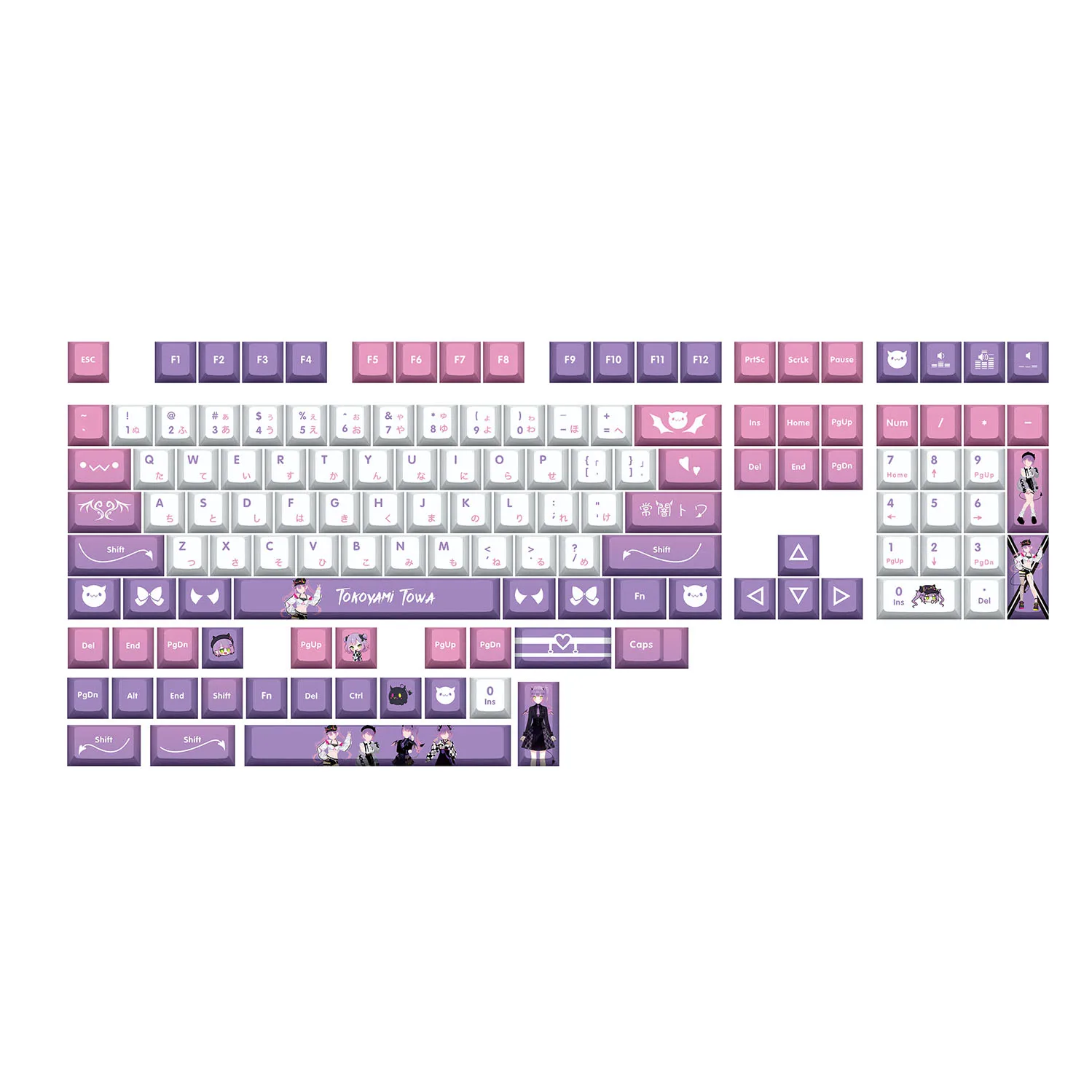 Tokoyami Towa Key Cap, Hololive Vtuber Key Cover, PBT DYE, Sublimação Cherry MX, Cross Axis Switch Keycap para teclado mecânico