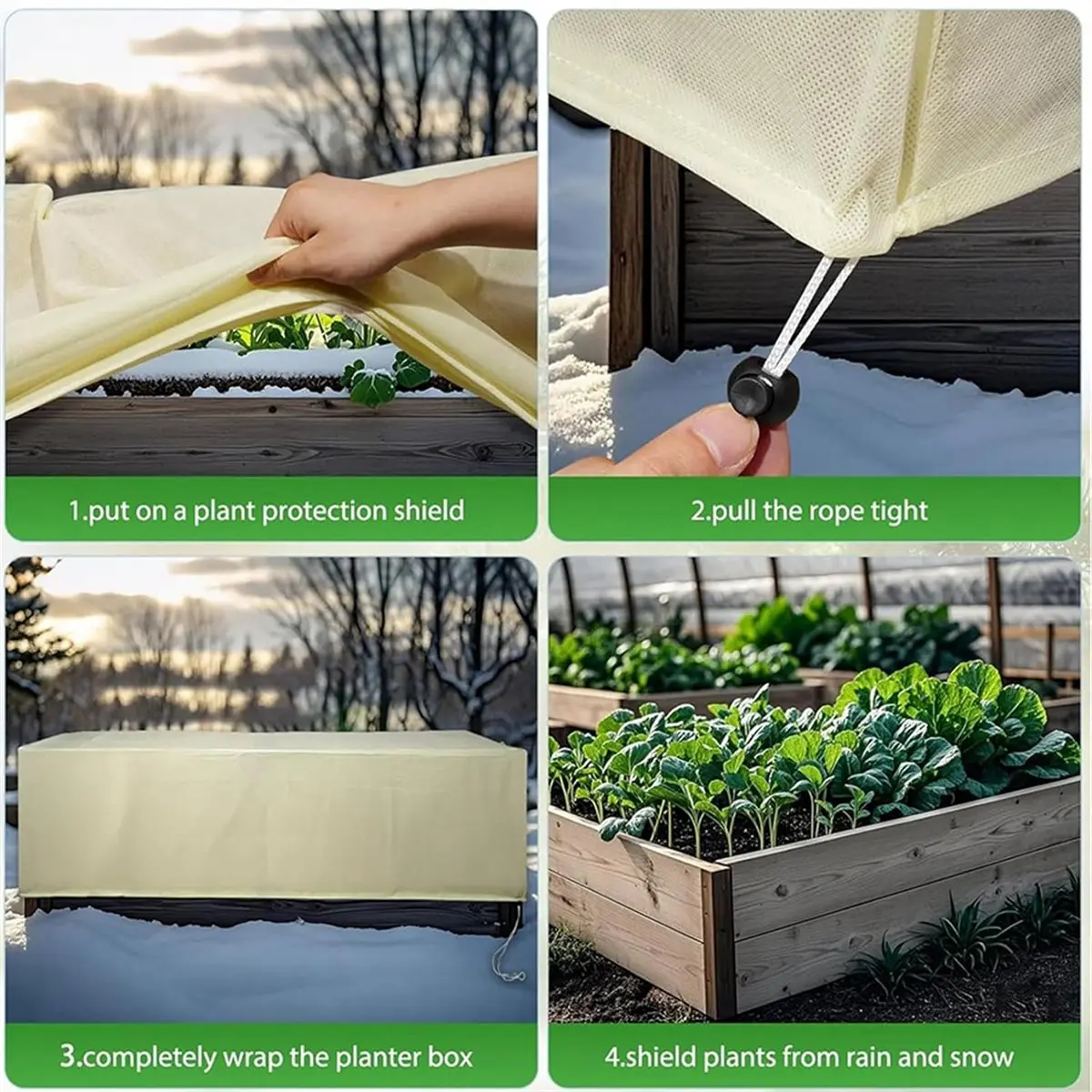 Rectangular ,Winter Frost Blanket with Drawstring, Garden Protection Netting for Raised Beds