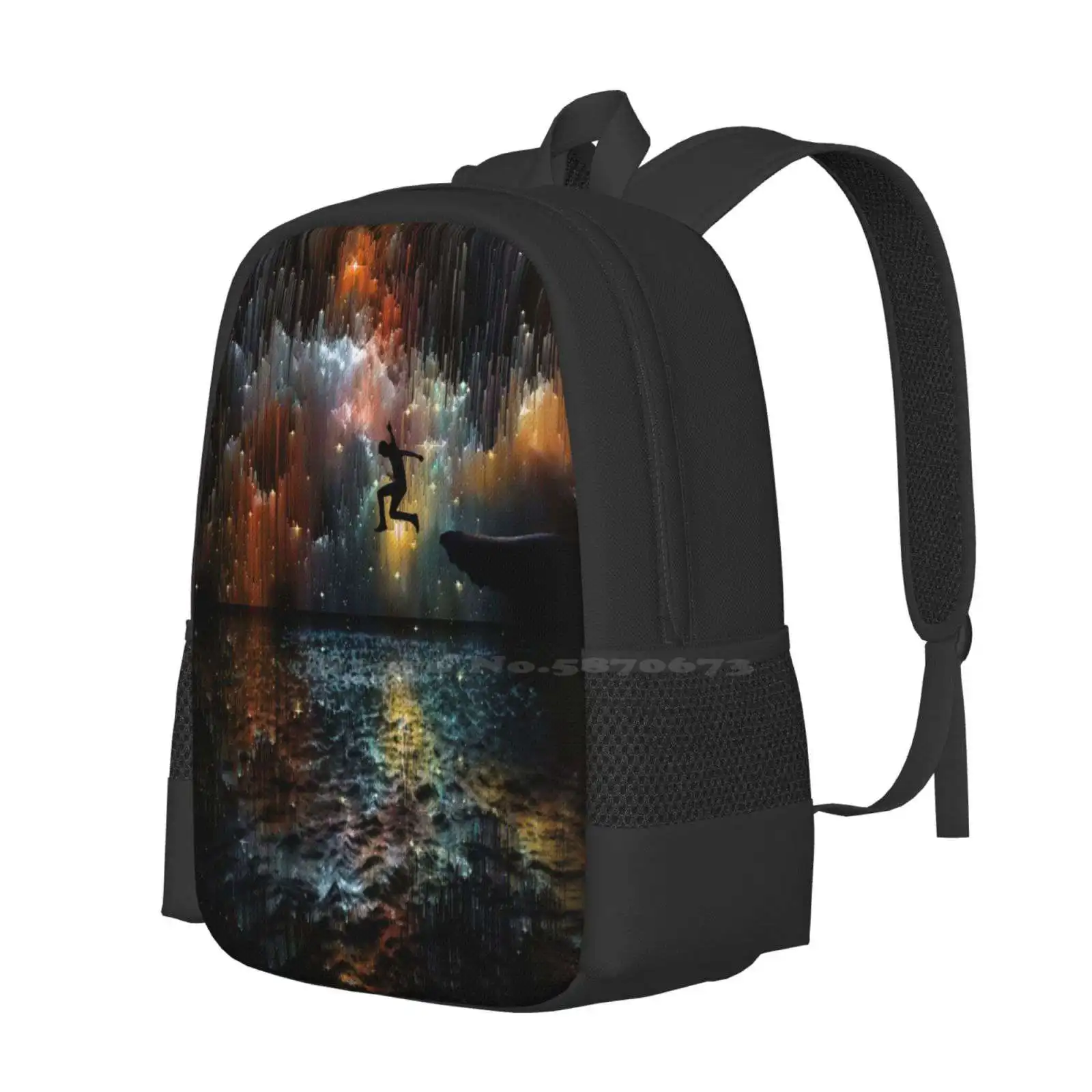 Free Will Large Capacity School Backpack Laptop Bags Free Will Abstract Glitch Let Go Dream Ocean Night Stars Reflection