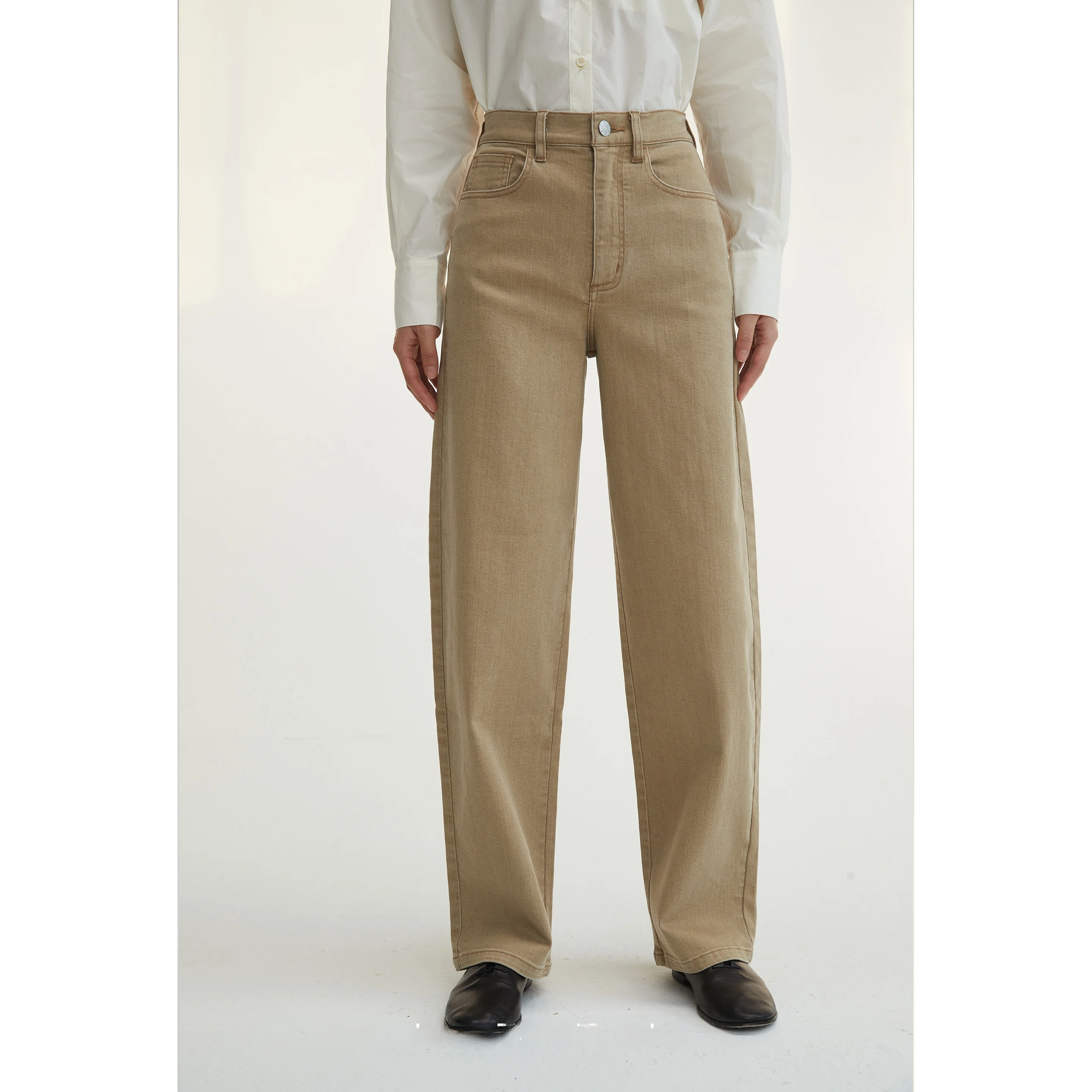 

Джинсы HABITS ential прямого кроя с широкими штанинами, средней высотой посадки, светло-коричневые, повседневные, удобные, женские, летние, из денима