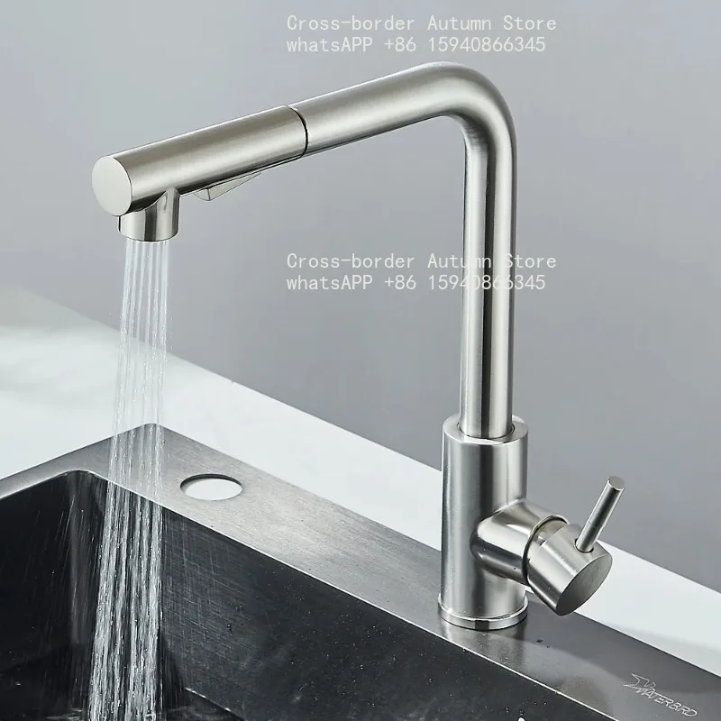 Pull Out Kitchen Sink Faucet High Pressure Two Model Stream Sprayer Nozzle Stainless Steel Tap Deck Install Hot and Cold Water