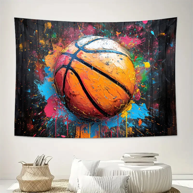 Large Pop Art Basketball Wall Tapestry Sport Decor Banner for Gym Man Cave Room Athletic Graffiti Poster Print Backdrop