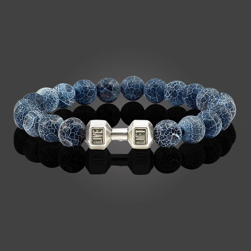 New Dumbbells Bracelets Bead Fashion Natural Fit Life Black Stone Beaded Bracelet For Men\'s Energy GYM Barbell Jewelry Gifts