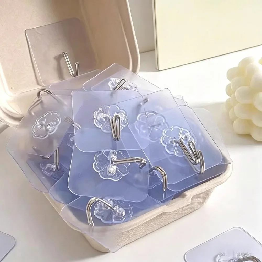 2 Sets Total 20 Pcs Clear Self Adhesive Wall Hooks, Heavy Duty No Drill Transparent Sticky Hanging Hooks, Waterproof Oilproof Nail-Free Hook for Bathroom Kitchen Door Cabinet Household Storage Gift