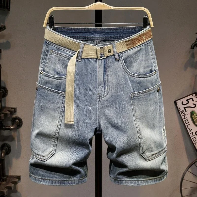 

Male Denim Shorts Straight Loose with Pockets Men's Short Jeans Pants Wide Baggy Vintage Cowboy Thin Xl Popular Streetwear Cut