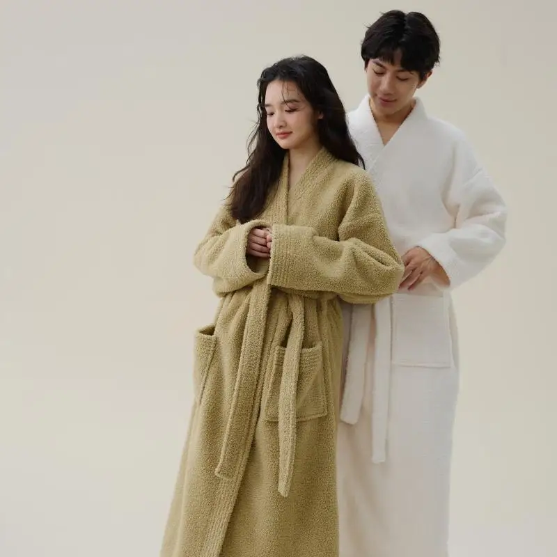 

Couple Flannel Long Robe Autumn Winter New Home Clothes Sleepwear Bathrobe Kimono Thicken Warm Coral Fleece Loungewear