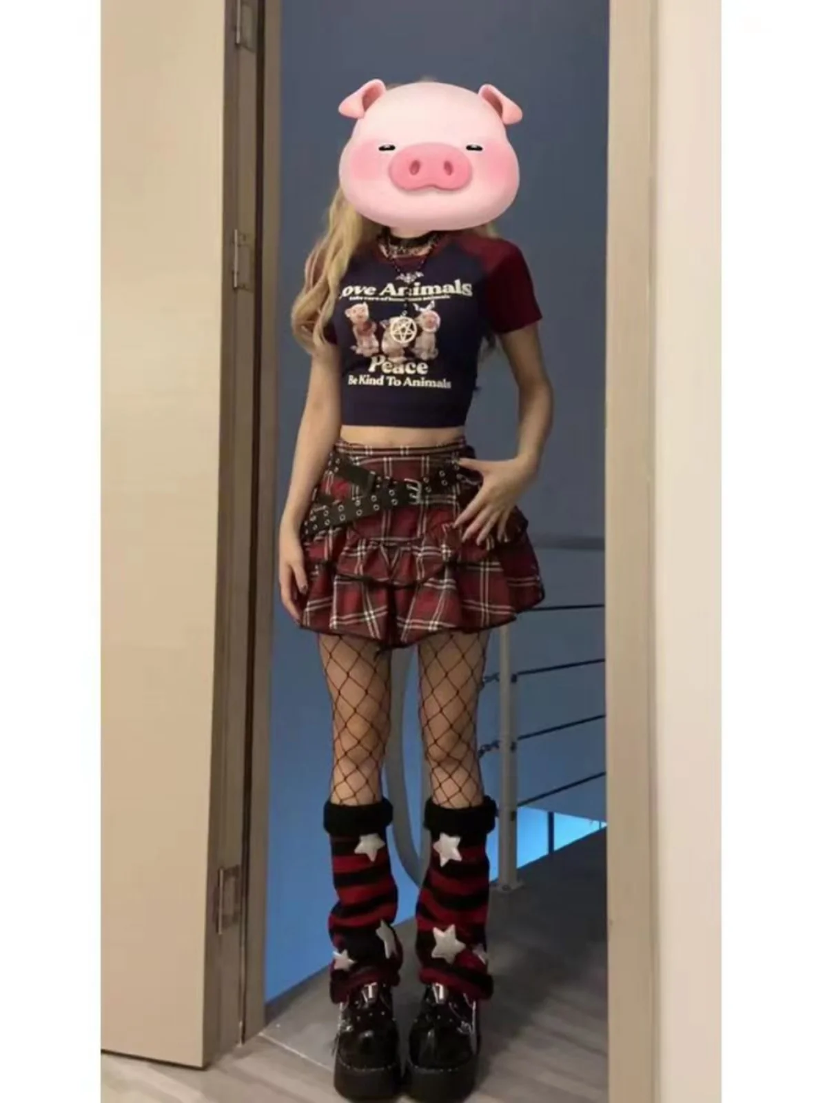 Gothic Harajuku Girls Purple Pink Plaid Pleated Skirt Punk Sweet Lace Kawaii Lolita Cake Mini Skirts Cosplay Costume A687
