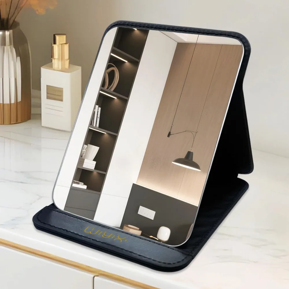 

Makeup Mirror, Adjustable Angle Portable Standing Vanity Mirror, Compact PU Leather Design, Foldable Travel Makeup Mirror