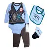 Clearance 4Pc 3M Argyle Vest Print Long Sleeve Cotton Baby Boy Bodysuit Pants Bib Socks Set