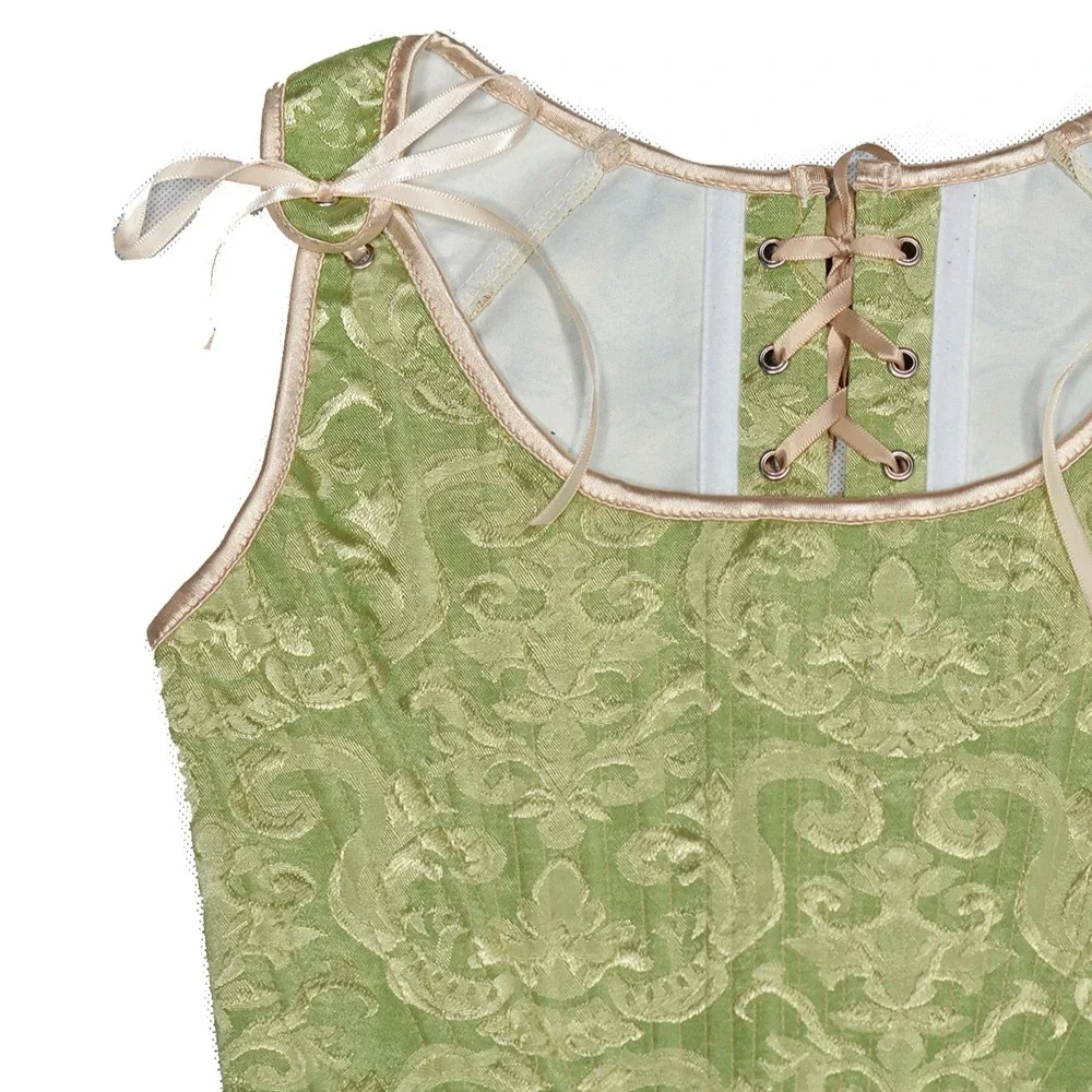 

Vintage Jacquard Women Overbust Corset Tie Lace-up Back Bustier Shapewear Top Waist Trainer Slimming Vest