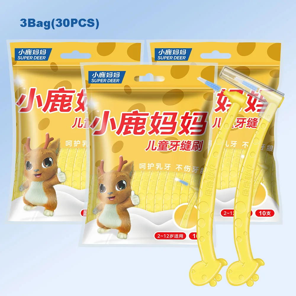 SUPER DEER Kids L Shaped Interdental Brush 10/30/50Pcs Bristle Teeth Gap Cleaner For Years Children Oral Care Dental Cleanin