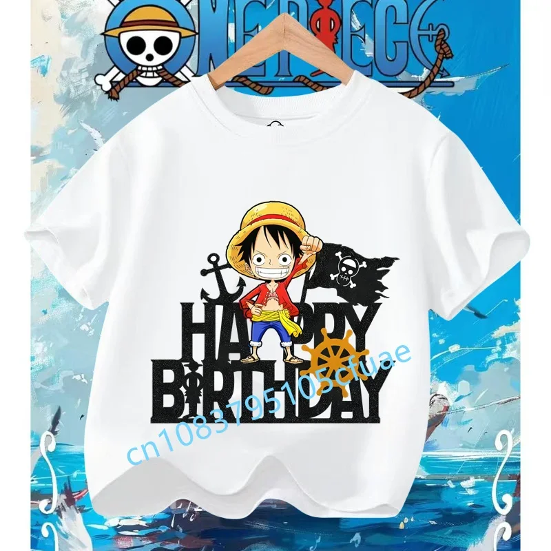 

Anime Summer Casual Tops Luffy Boy Girls Streetwear One Piece T-shirt Set Kids Clothes Children Pure Colour T-shirt Cool Cartoon