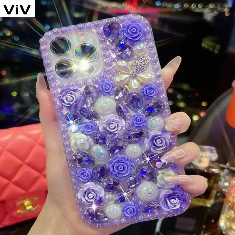 Beautiful Handmade Rhinestone Phone Case for Huawei P50 P60 Pro, Mate 50 60, Honor 80 90 100 Pro