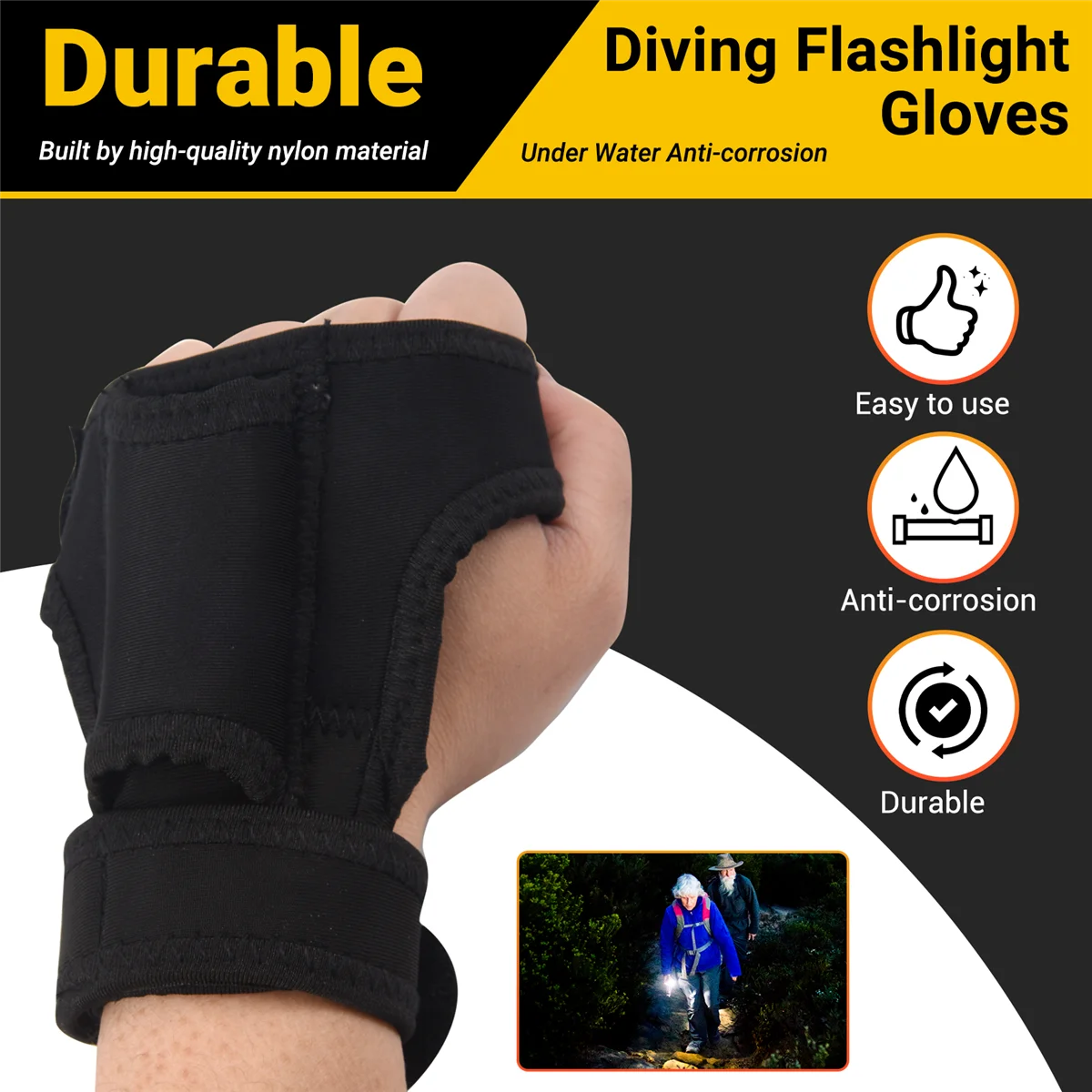 Duráveis Pulso Lanterna Holsters, Luvas para Mergulho, Pesca, Mergulho, Caça, Luz Subaquática