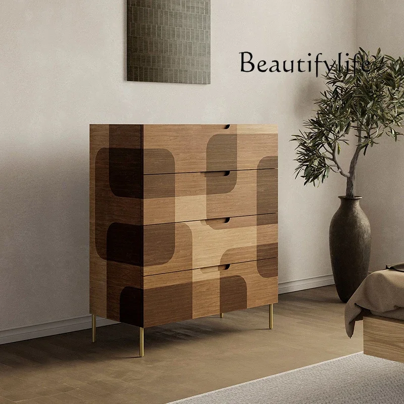 hh Solid wood bedroom drawer locker contrasting color porch cabinet light luxury high-end home decoration cabinet