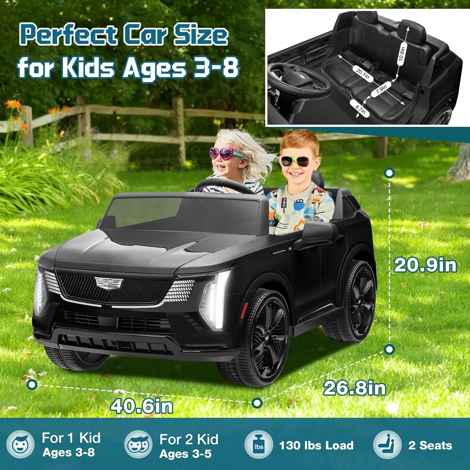 2 Seater Ride on Car for Kids 24V Licensed Cadillac Escalade IQ Powered Wheels with Remote Control 400W Electric Ride on Toy wit