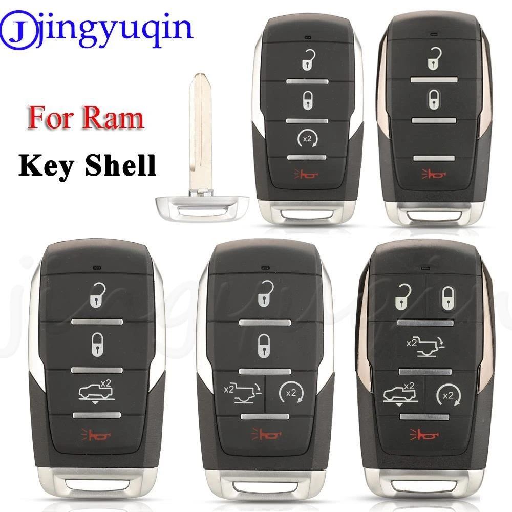 

jingyuqin 10pcs/lot OHT-4882056 3/4/5/6 Buttons Smart Prox Remote Car Key Shell Case For Ram 1500 Pickup 2019 2020 2021