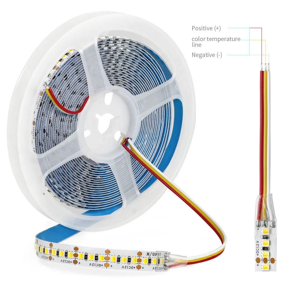 Imagem -04 - Fita Led de Temperatura Ajustável em Fita 2835 Cct 120 180 240 336 Leds m ww cw em dc 12v 24v