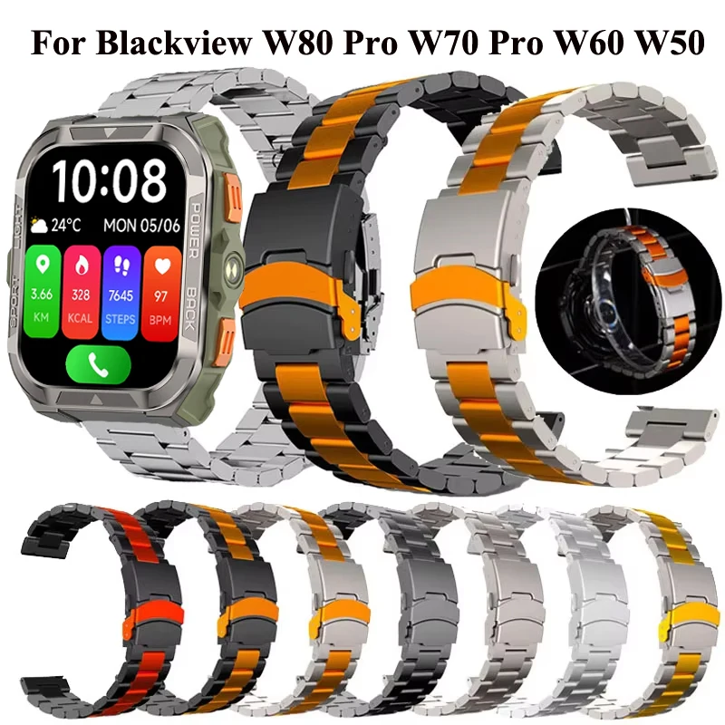 الفاخرة المعادن الفرقة ل Blackview W80 برو W70 برو الفولاذ المقاوم للصدأ 22 مللي متر معصمه حزام ساعة اليد ل Blackview W50 W50 برو W60 X20