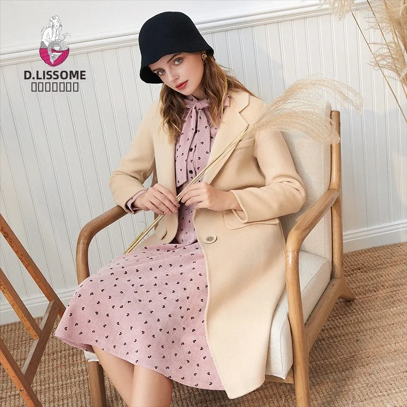 

Dailanzhi Thiened Woolen Coat Women's Sli Collar Mid-Length Autumn Winter Faion Small Fraance Sle Coat Korean Ver...
