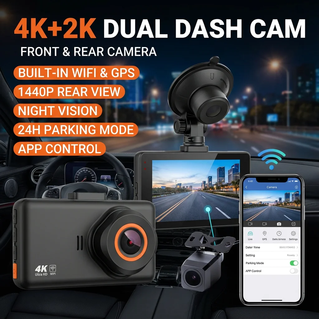 Bluavido 4K Ultra HD 3840*2160P Dash Cam WiFi GPS Logger IMX415 Car Video Recorder Dual Camera 1080P Night Vision Black Box
