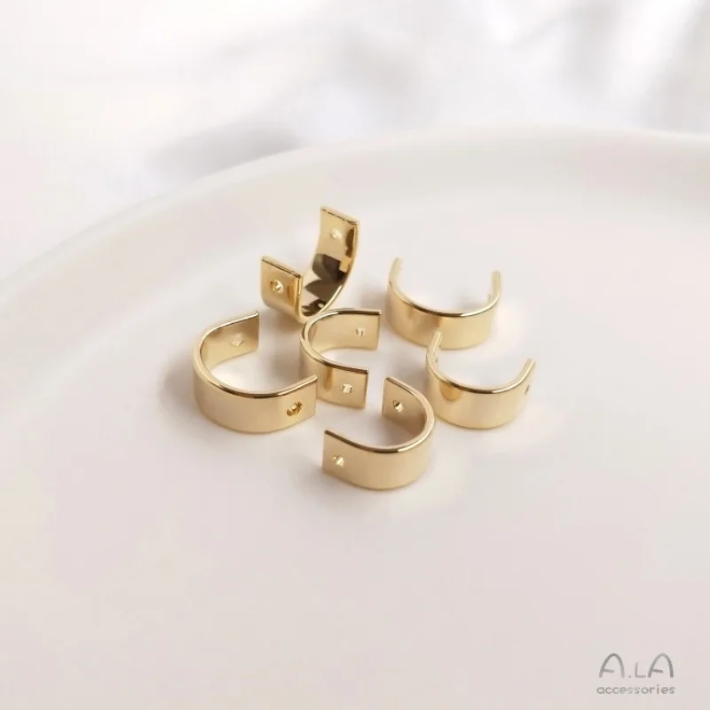 

Кольцо-коннектор из светлого золота 14K, U-образное, для бусин, ручной работы, для DIY-украшений, цепочек, полукруглых бусин, для пирсинга