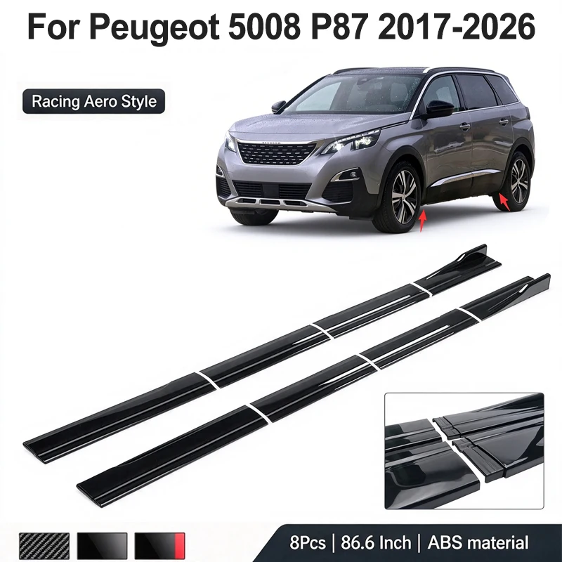 86.6inch/2.2m Sectional Side Skirt Extension Lips For Peugeot 5008 P87 2017-2026 2018 - Racing Side Spoiler Car Mod Body Kits