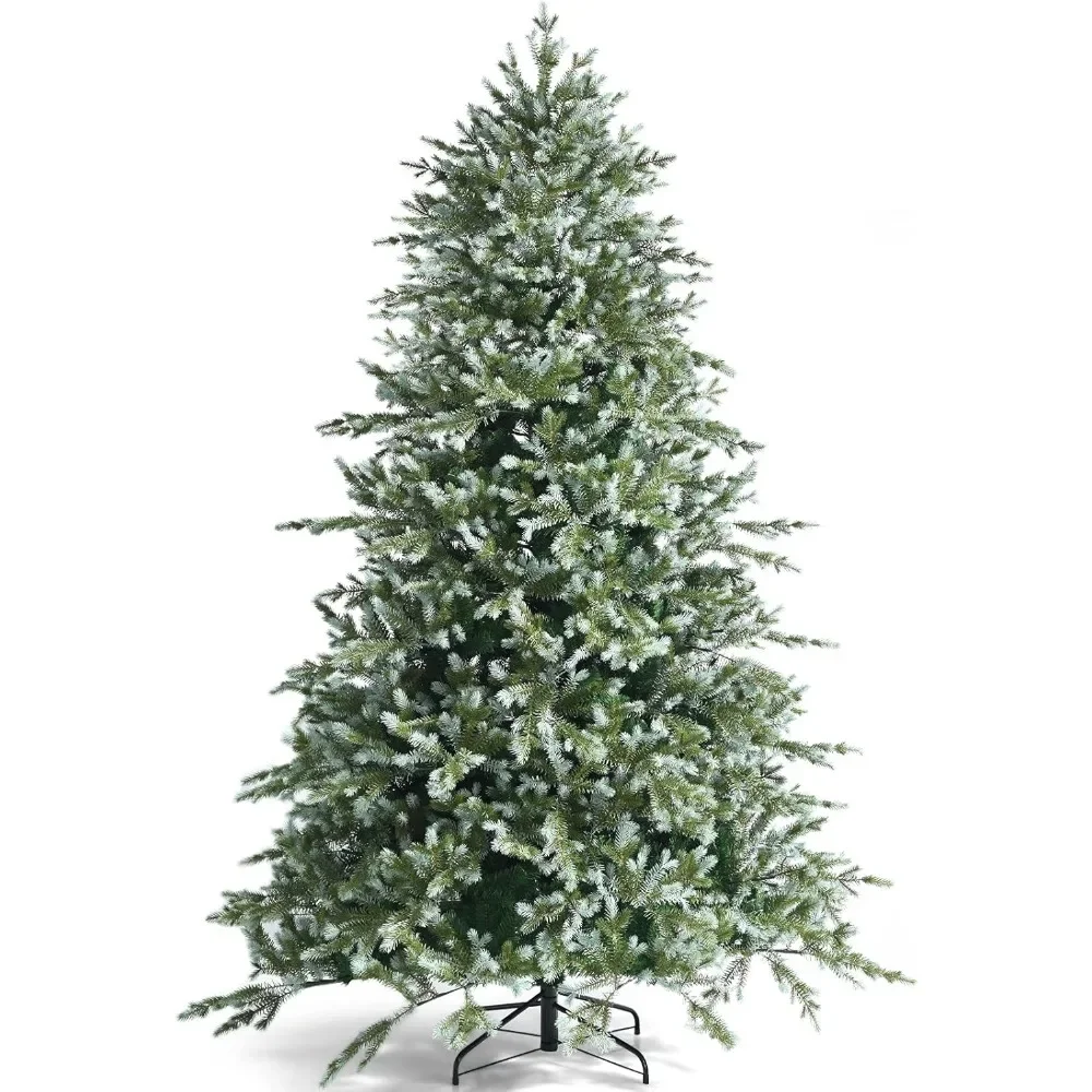 

8ft Christmas Tree, Feel Real Unlit Hinged Xmas Spruce Tree W/ 1658 Mixed PE & PVC Branch Tips, Metal Stand,Artificial