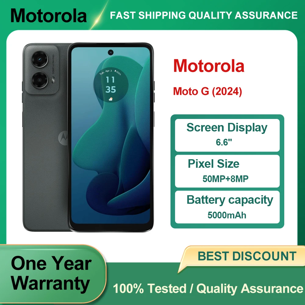 هاتف موتورولا موتو جي (2024) XT2417 5G الذكي وحدة المعالجة المركزية كوالكوم سنابدراجون 4 Gen 1 شاشة 6.6 بوصة بصمة أندرويد 14 هاتف مستعمل