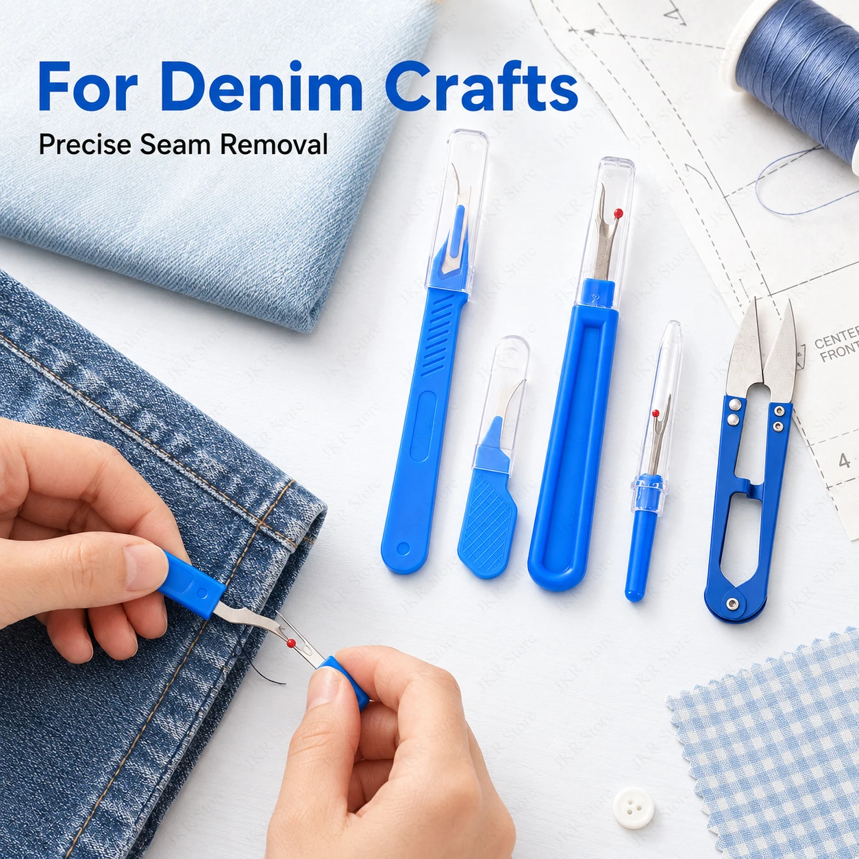 Blue Sewing Kit 5Pcs Thread Ripper Seam Ripper Stitch Removal Scissors Tool Set for Sewing Craft Tailor Clothing Repair
