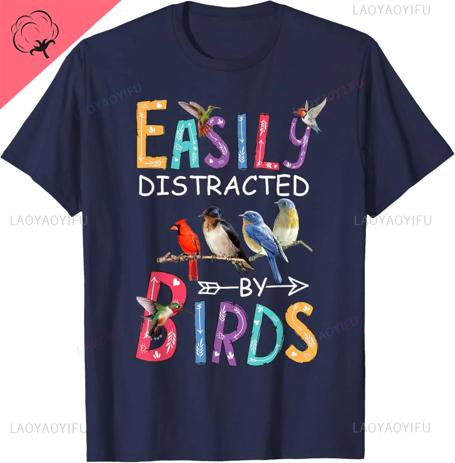 Easily Distracted By Birds Funny Bird T-Shirt Couple Kawayi Customizable Custom Printed Graphic T Shirts Printed Cotton Tee
