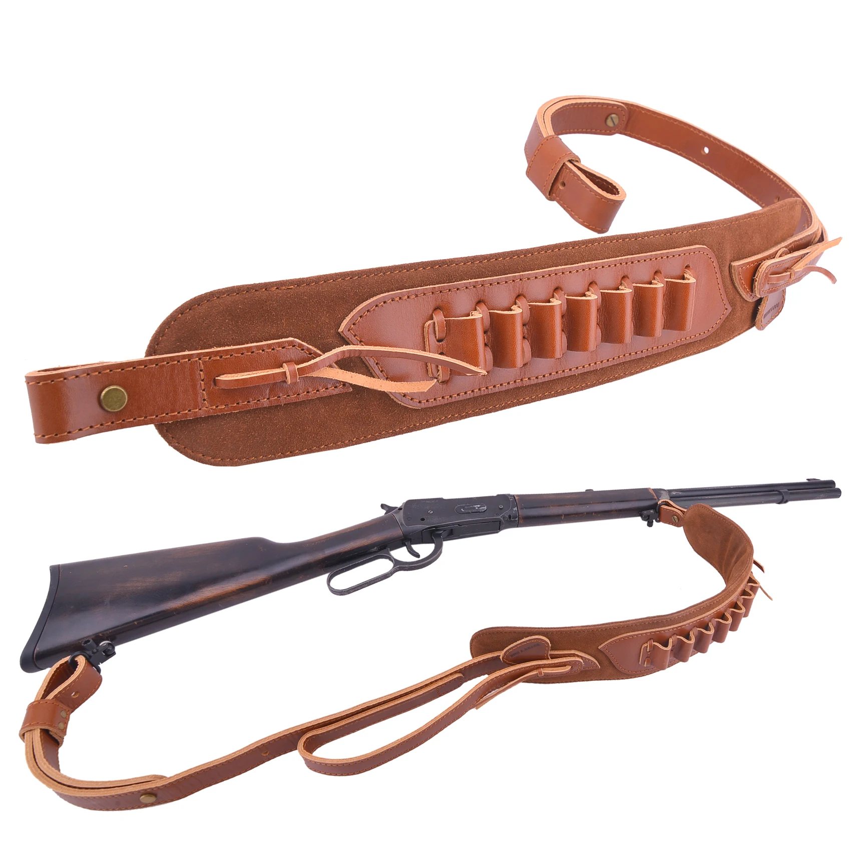 

Hunting Accessories Leather Ammo Cartridge Holder Sling Shotgun Shoulder Strap Sooting Gun Belt for 45-70 30-30 .357 .22LR 12GA