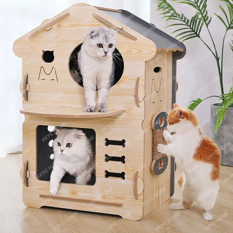 

Pet Cat House Wooden House Dirt-Resistant Dog Wooden House Cat Climbing Frame One Removable Washable Cat Cage Supplies Cat Bed