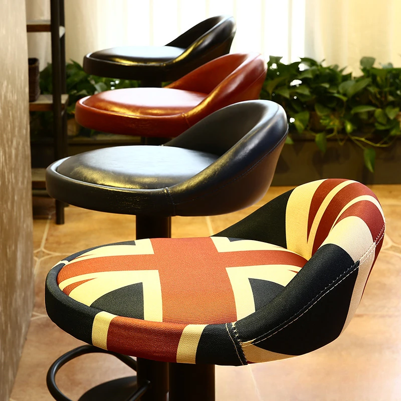 Iron Art Bar Chair Elevating High Chair Rotating Bar Bench Backrest Simple High Bench Front Desk Rotating Chair Island Table